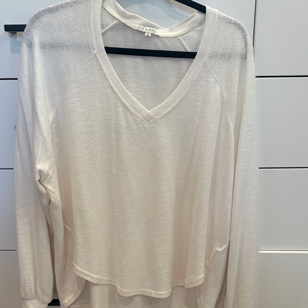 Zsupply Cream Long Sleeve V-Neck Top